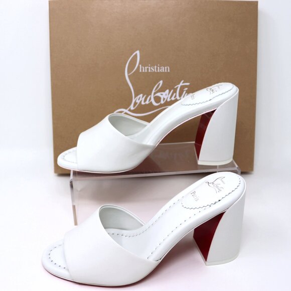 Christian Louboutin 37.5 NEW Jane Mule 85 Bianco White Block Heel Sandal - Picture 8 of 16